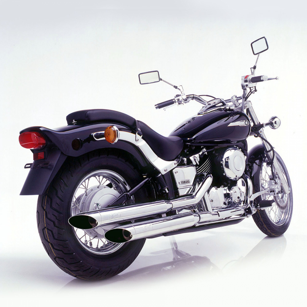 Silvertail K02 Chrome Dubbele Slip-on Einddemper met E-keur Yamaha XVS 650 Dragstar 1997 > 2003